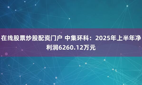 在线股票炒股配资门户 中集环科：2025年上半年净利润6260.12万元